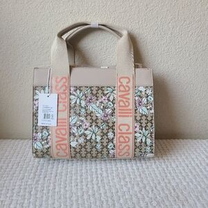 Cavalli Class Beige and Pink Floral Handbag with detachable shoulder strap NWT